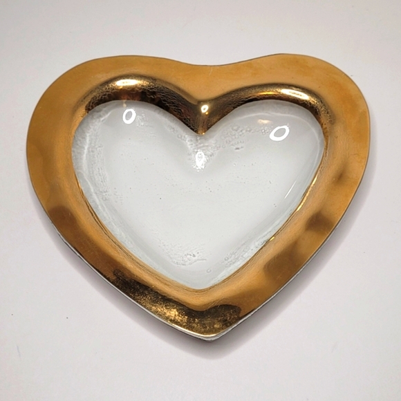 Annieglass Gold Rim Glass Heart Dish Handmade Vintage 1995...